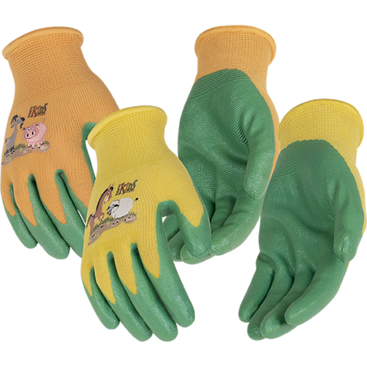 Kinco Kids' Farm Friends™ Nylon Knit Shell & Foam Nitrile Palm Gloves Yellow/ Orange