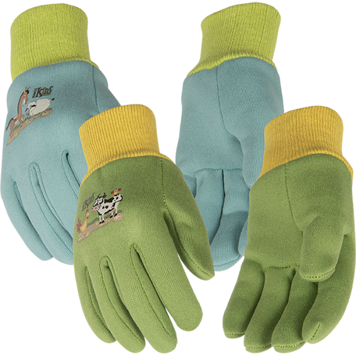 Kinco Kids' Farm Friends™ 8 oz Jersey Gloves Blue/ Green