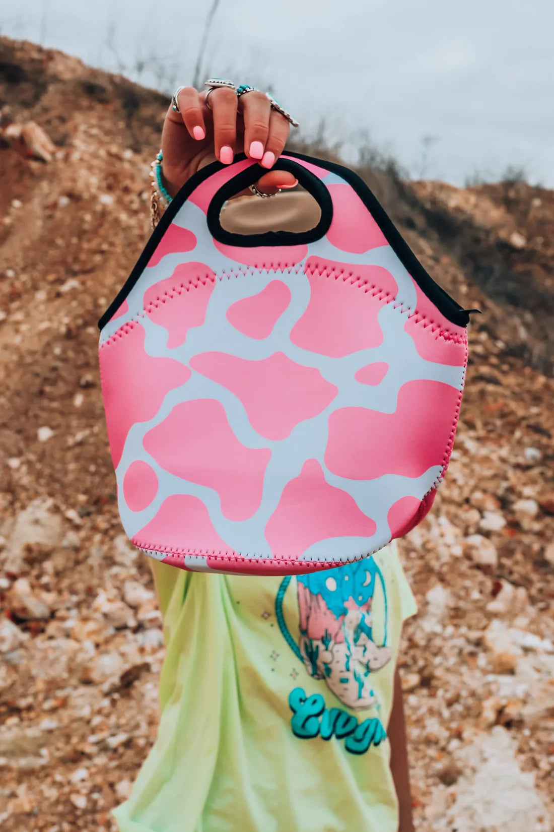 Pink Cowhide Lunch Bag