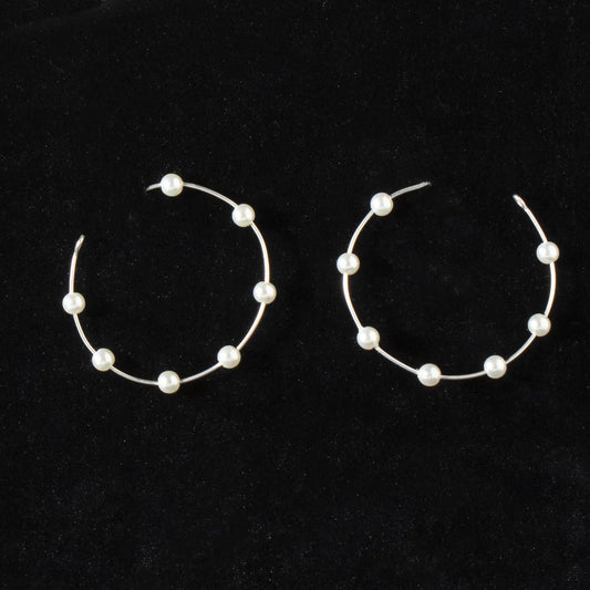 M&F Western Blazin Roxx Silver Pearl Hoops Earrings