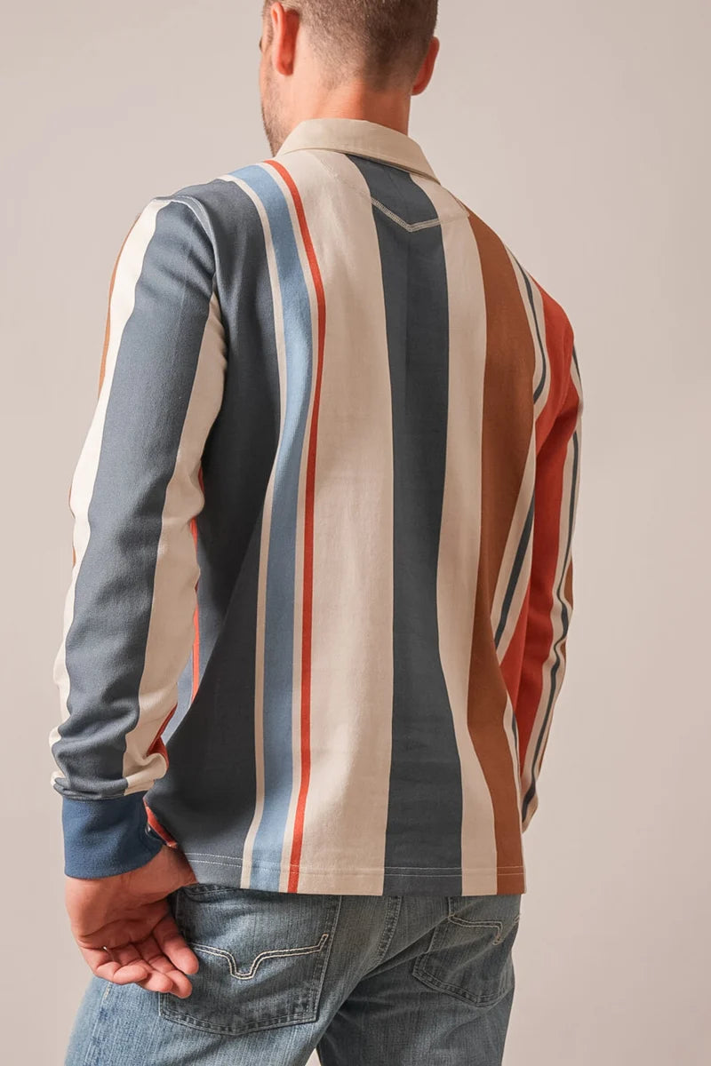 Kimes Ranch ZT Wyatt Striped Rugby Shirt in Dark Blue