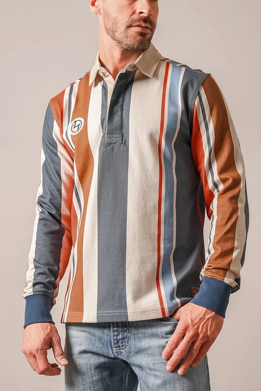Kimes Ranch ZT Wyatt Striped Rugby Shirt in Dark Blue