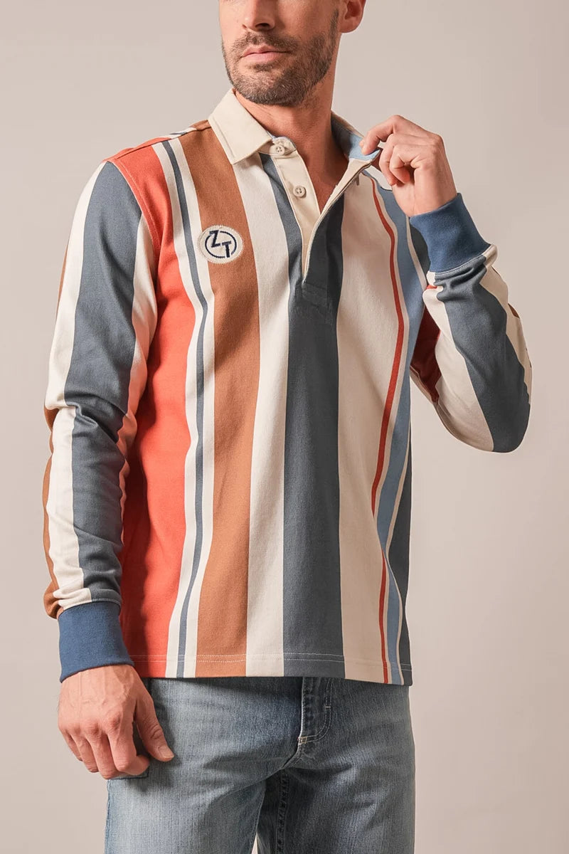 Kimes Ranch ZT Wyatt Striped Rugby Shirt in Dark Blue
