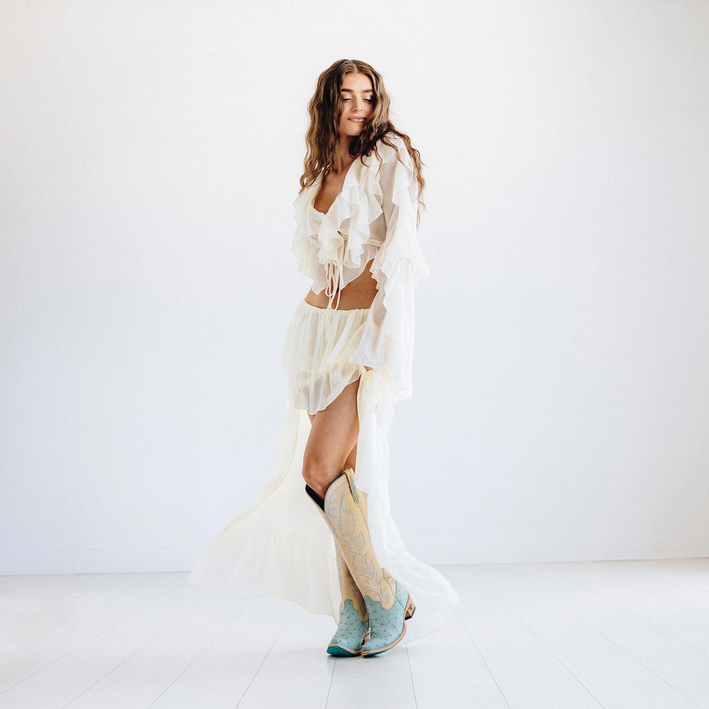 Lane Boots Sandaga Knee High in Powder Blue Ostrich