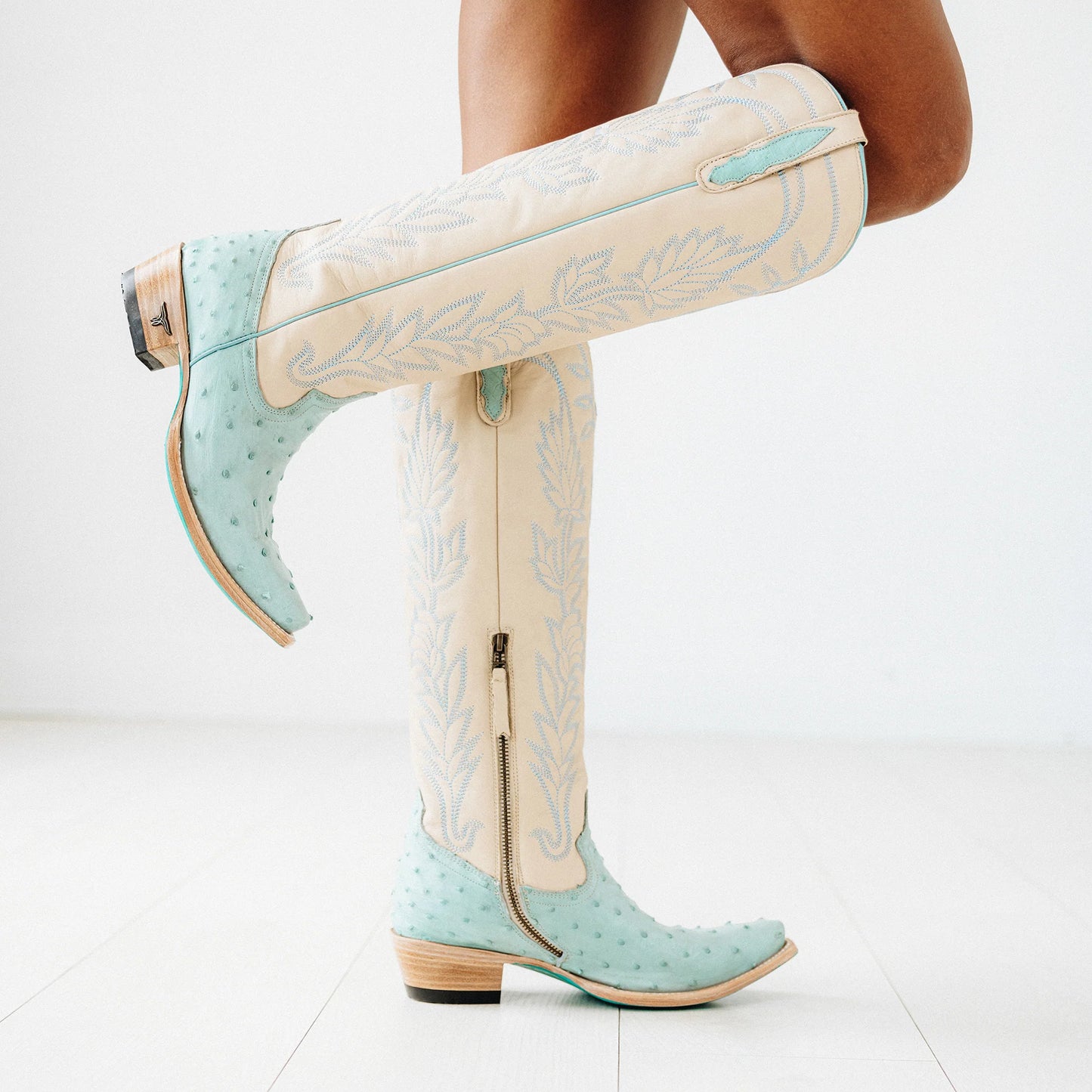 Lane Boots Sandaga Knee High in Powder Blue Ostrich