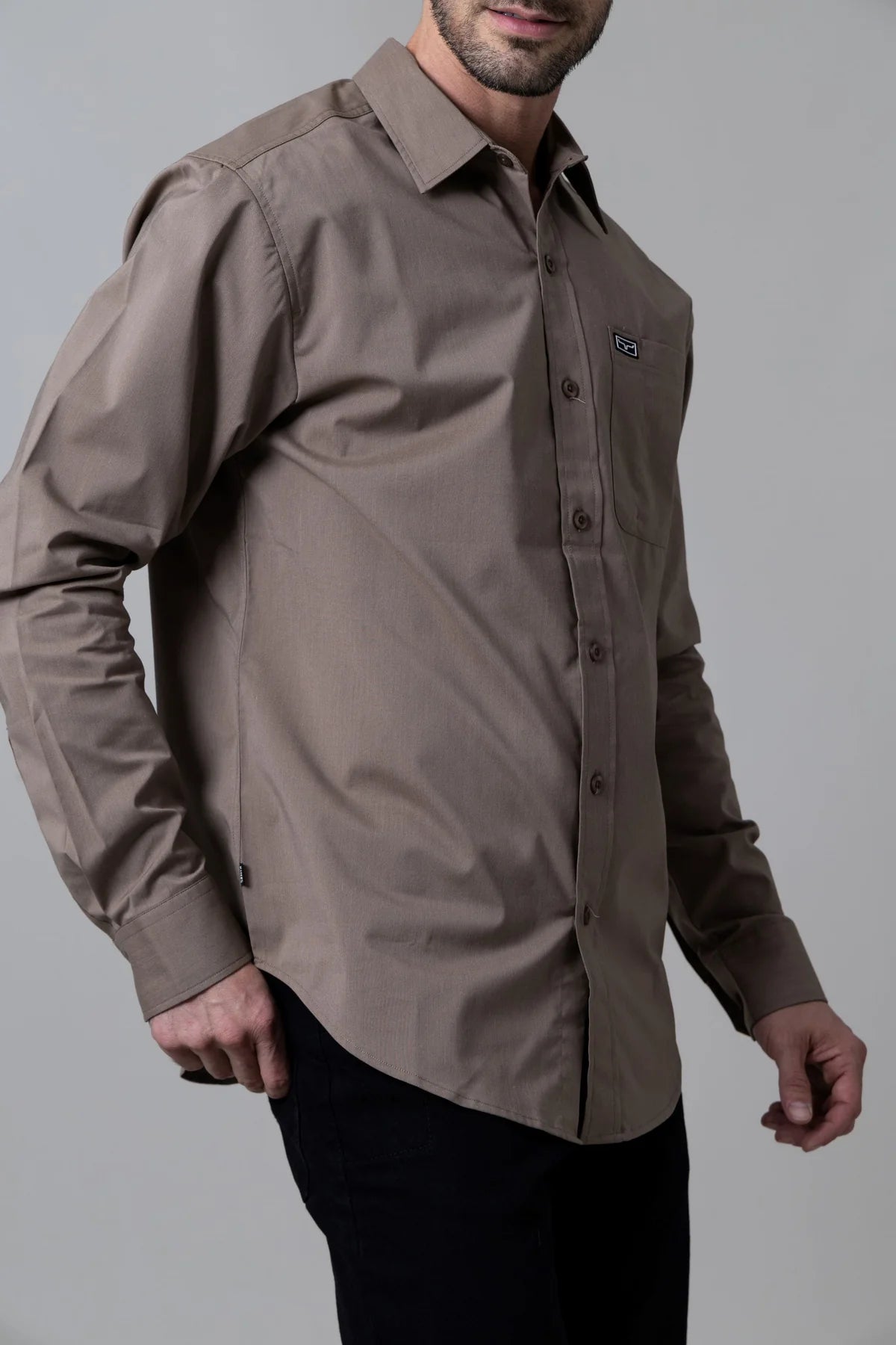 mens taupe dress shirt Hawes & Curtis Slim Fit Taupe Shirt | Cotton | Plain