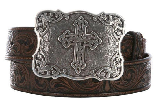 Nocona Women's Brown Embossed Belt with Cross Buckle