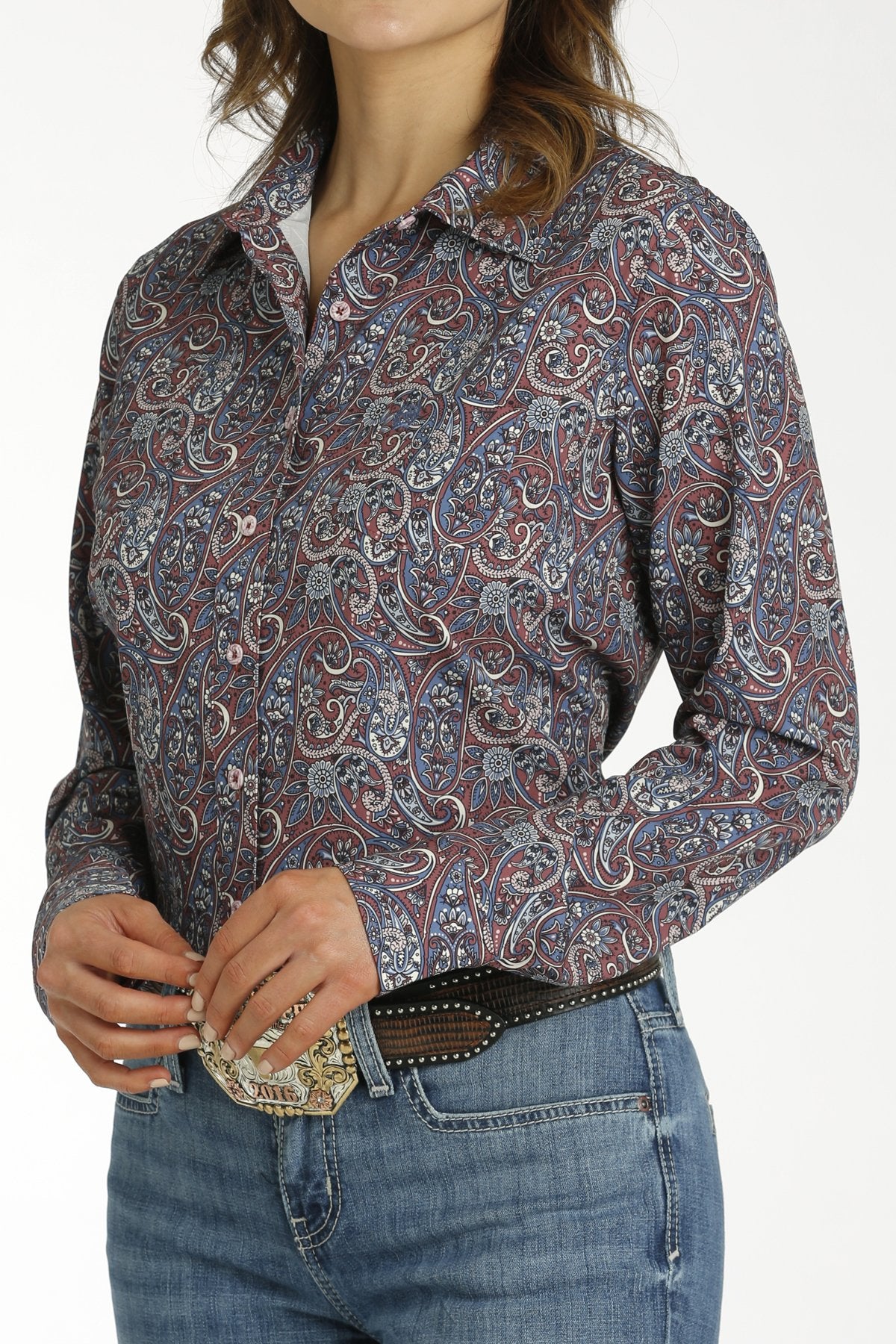 Cinch Women's Burgundy/Blue Paisley ArenaFlex Button Down Shirt