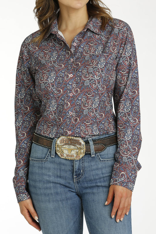 Cinch Women's Burgundy/Blue Paisley ArenaFlex Button Down Shirt