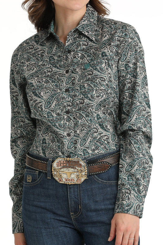 Cinch Women's Paisley Grey/Teal Button-Down Western Shirt