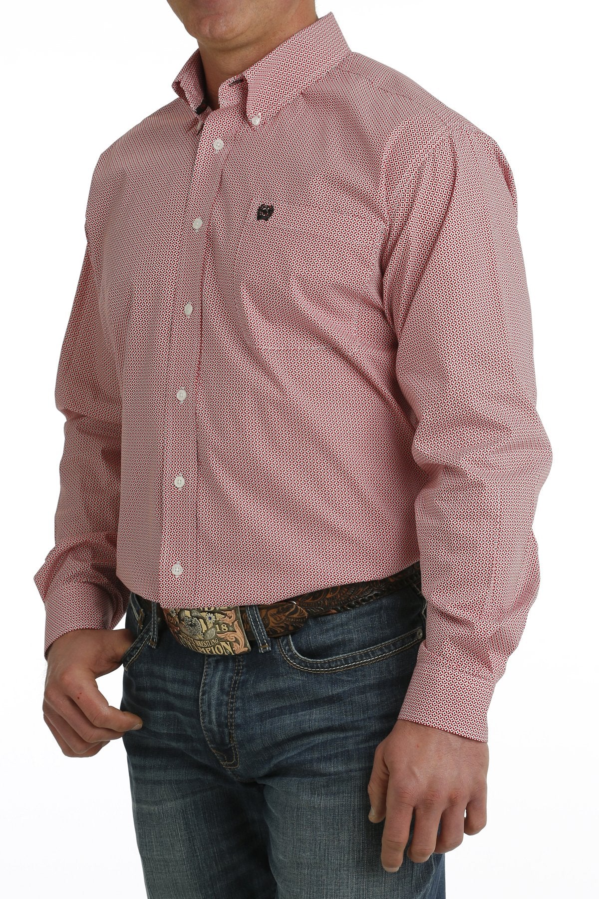 Cinch Men's Red Geometric Button Down Shirt