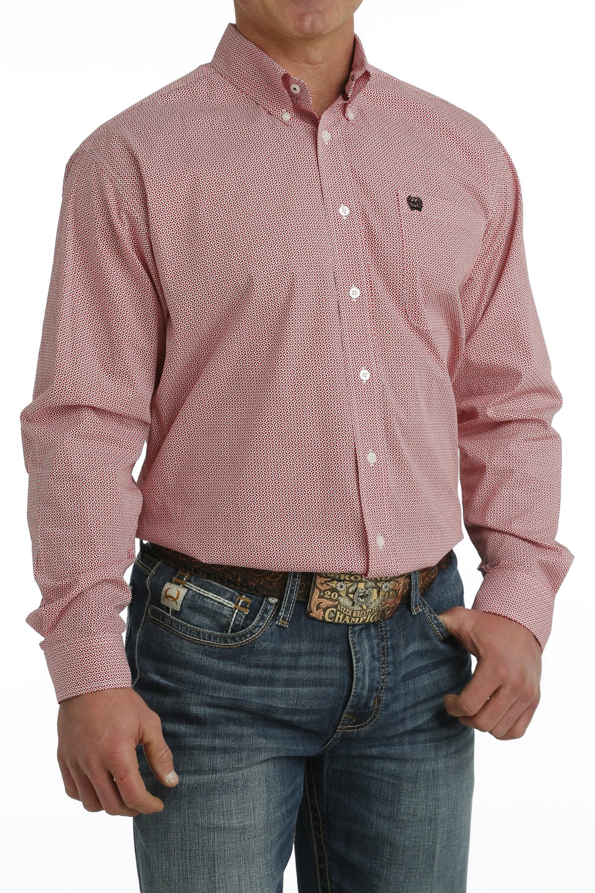 Cinch Men's Red Geometric Button Down Shirt