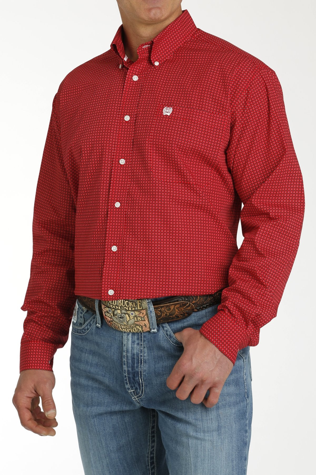 Cinch Men's Red Geometric Button Down Shirt