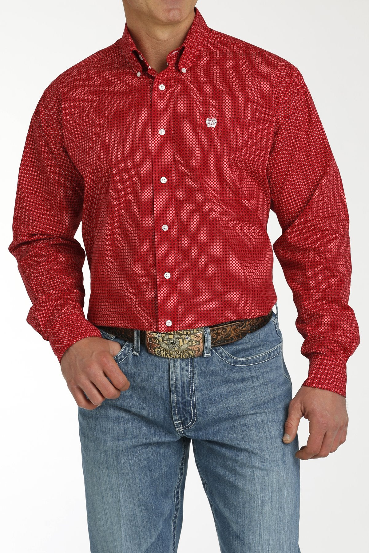 Cinch Men's Red Geometric Button Down Shirt