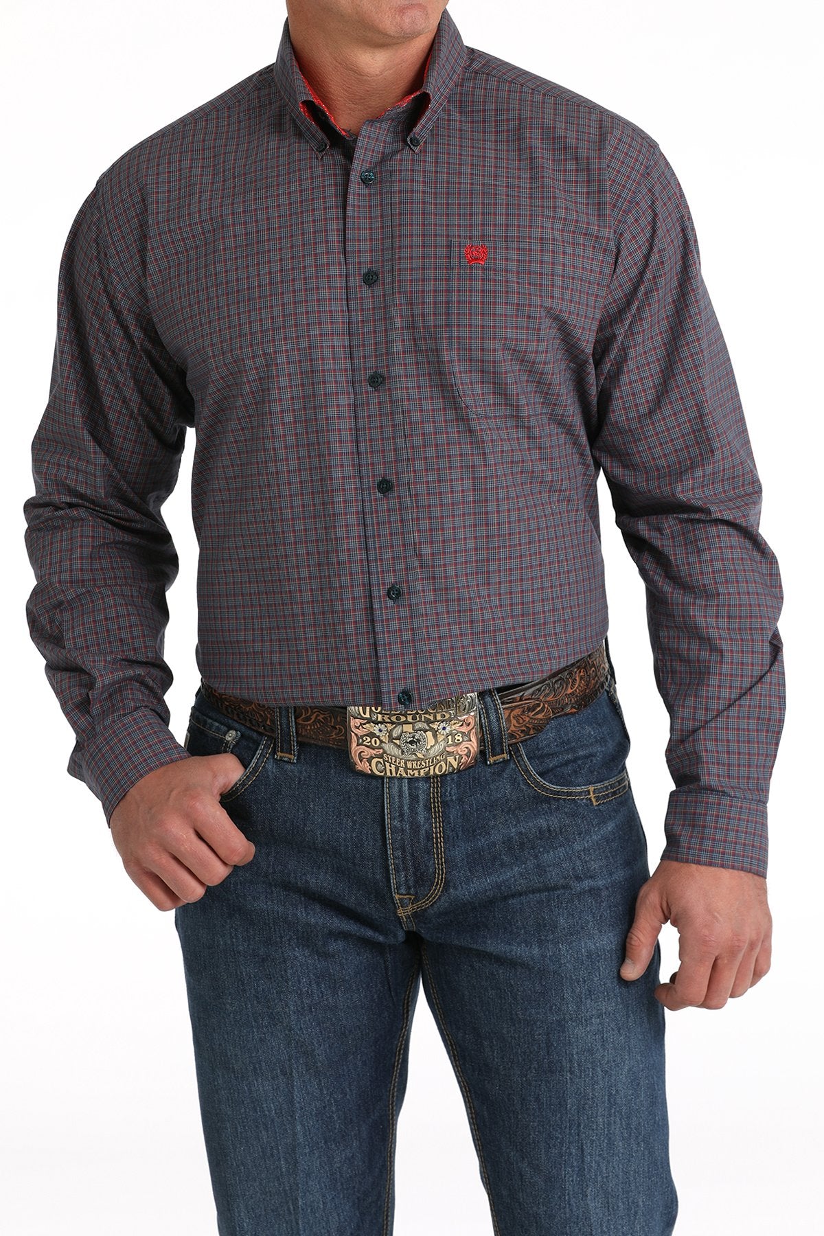 Cinch Men's Plaid Button-Down Navy Western Shirt