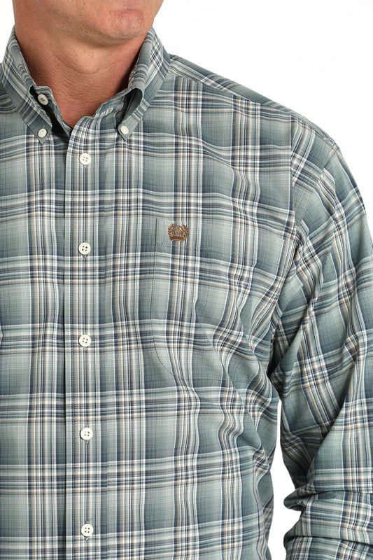 Cinch Men's Plaid Button-Down Green Western Shirt