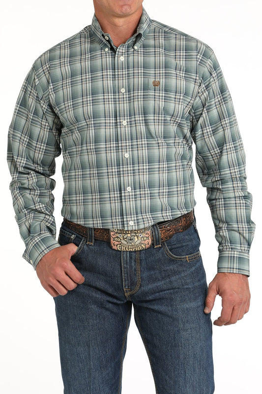 Cinch Men's Plaid Button-Down Green Western Shirt