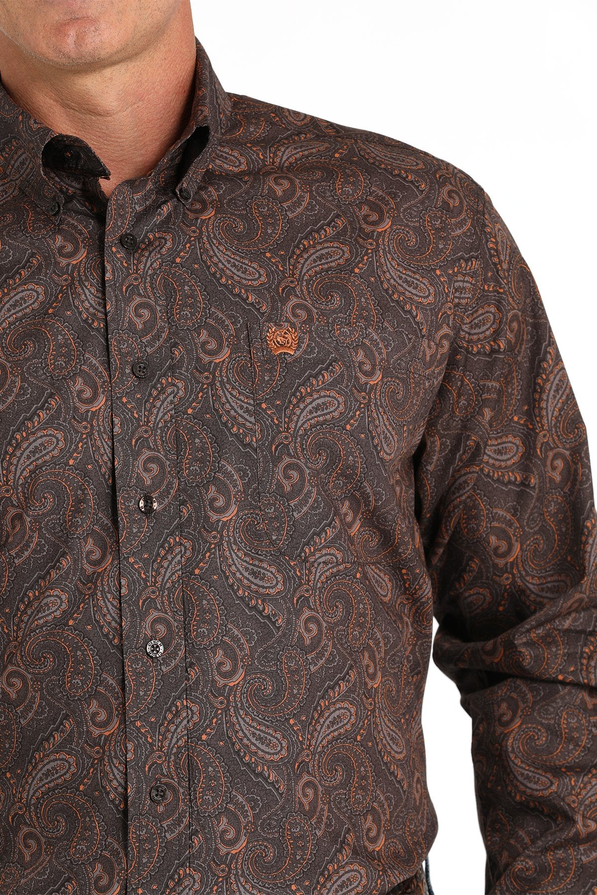 Cinch Men's Classic Fit Brown Paisley Print Button-Down