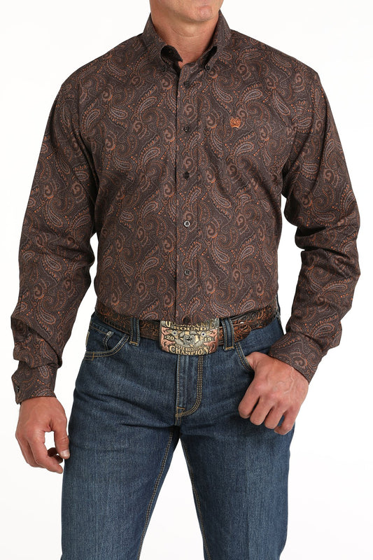 Cinch Men's Classic Fit Brown Paisley Print Button-Down