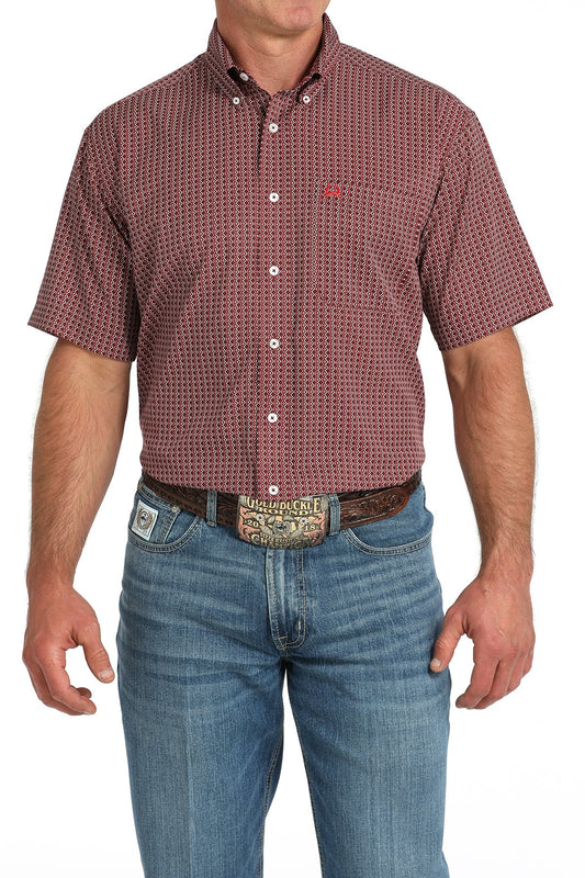 Cinch Short Sleeve Burgundy Medallion Print Western Shirt