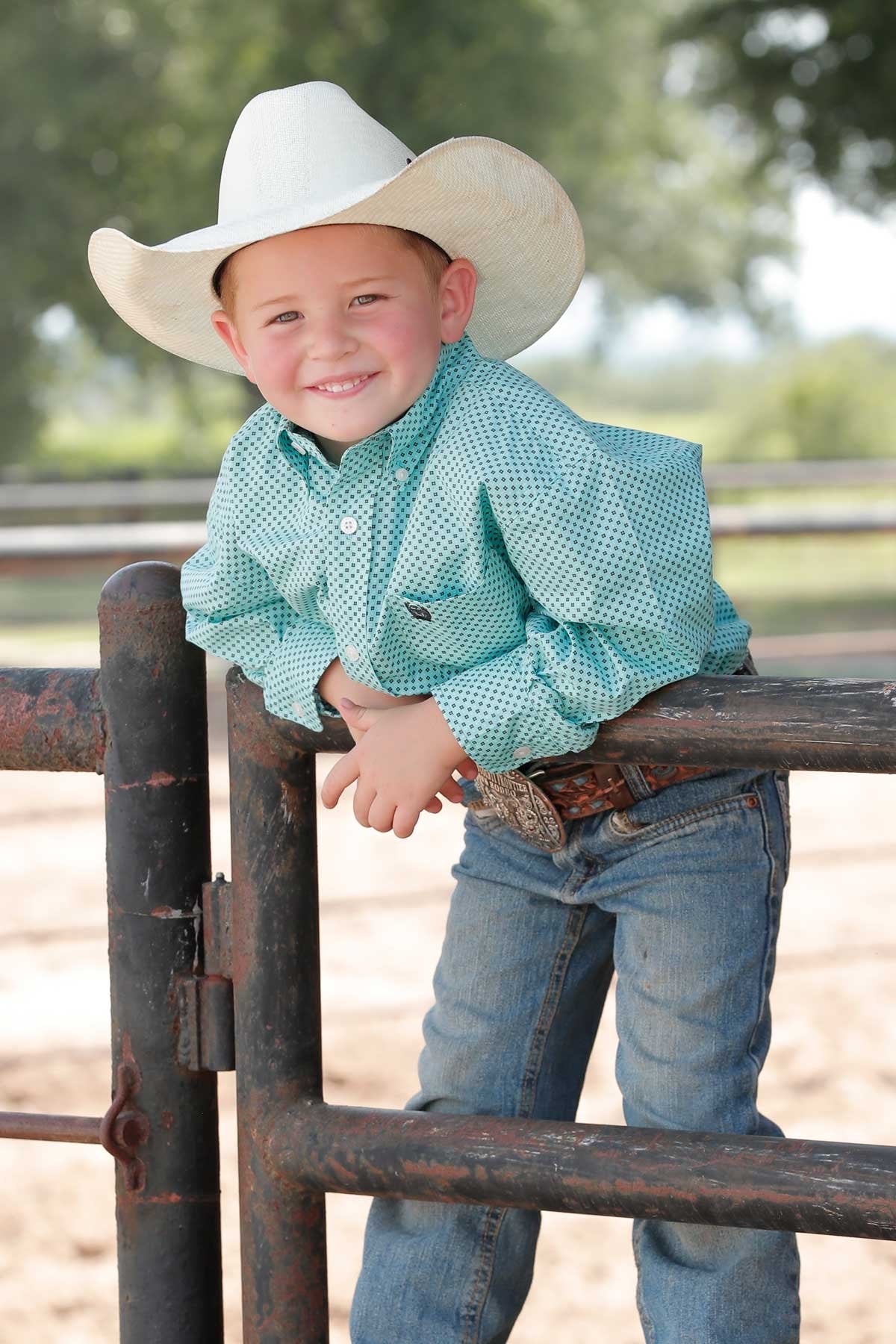 Cinch Boy's Light Blue Geometric Print Button Down Shirt