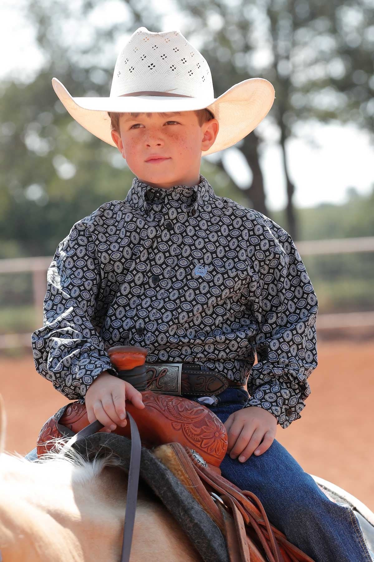 Cinch Boy's Blue/Black Medallion Print Button Down Shirt