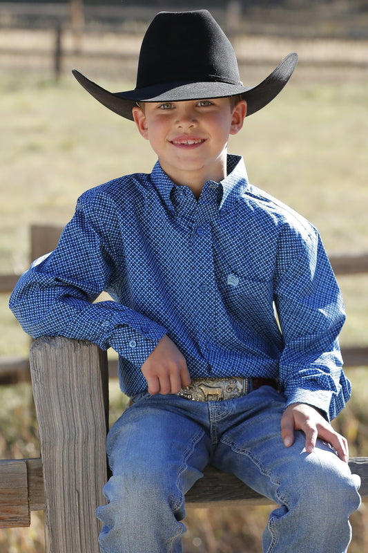 Cinch Boy's Royal Geometric Print Button-Down Shirt