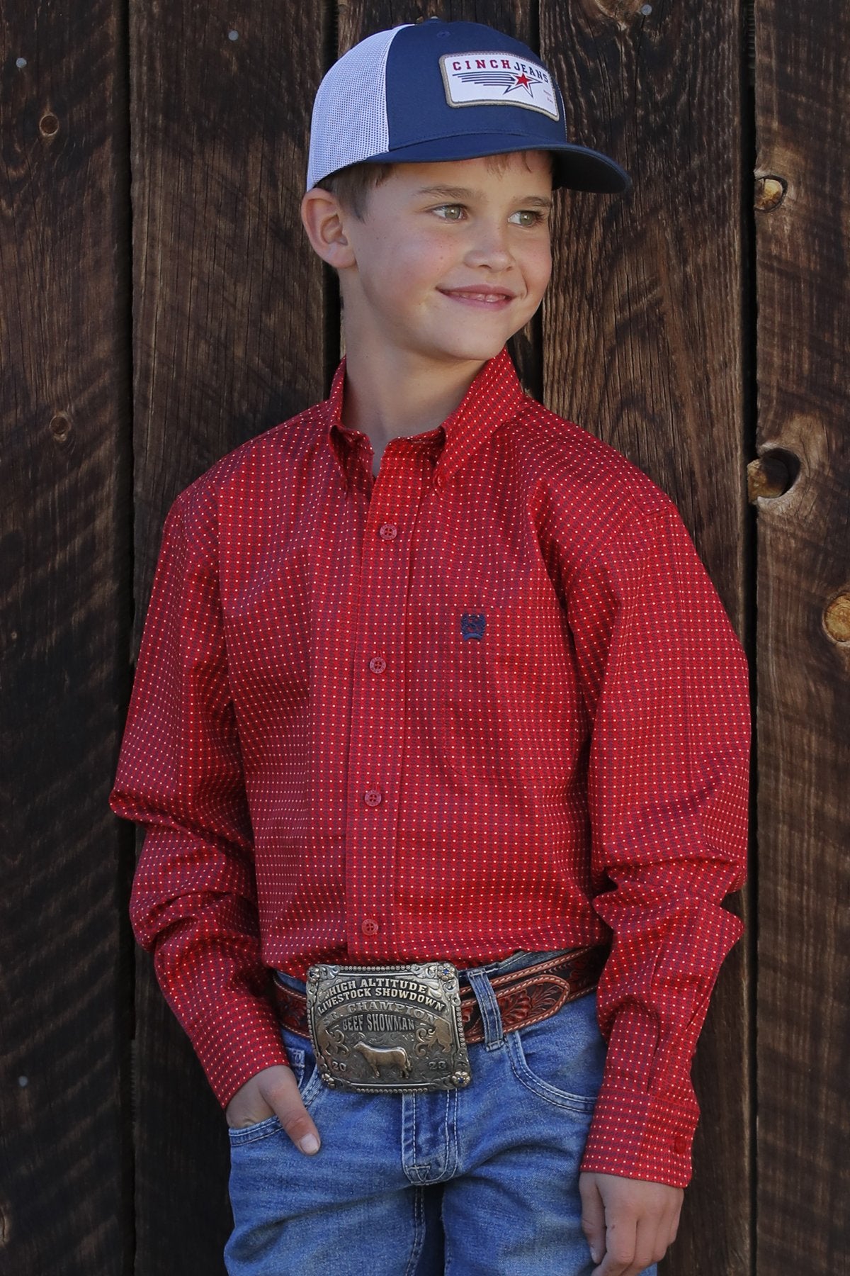 Cinch Boy's Money Print Button-Down Red Western Shirt