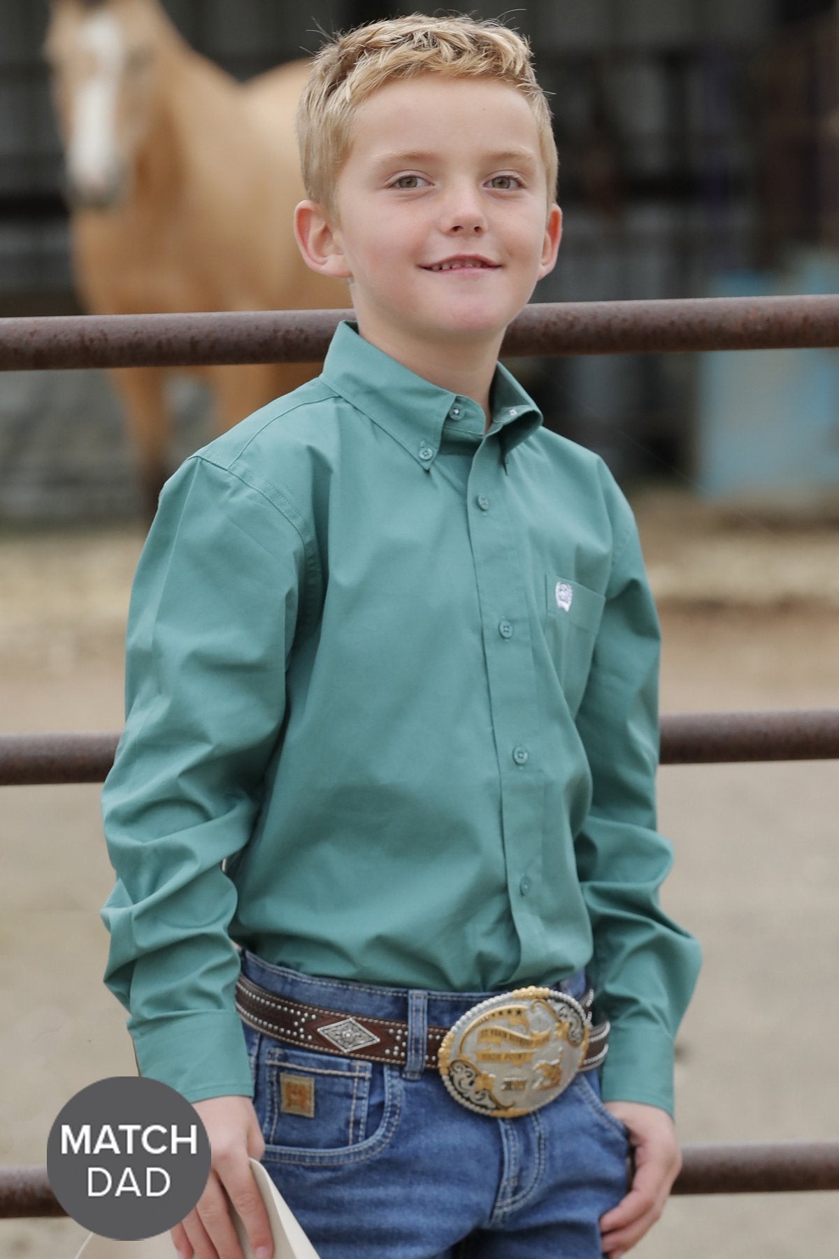 Cinch Boy's Green Button-Down Western Shirt