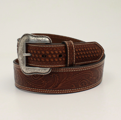 Nocona Floral Tapered Basketweave Tab Belt