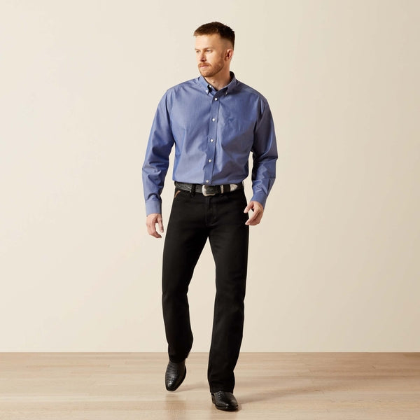 Ariat Wrinkle Free Solid Pinpoint Oxford Classic Fit Shirt in Blue