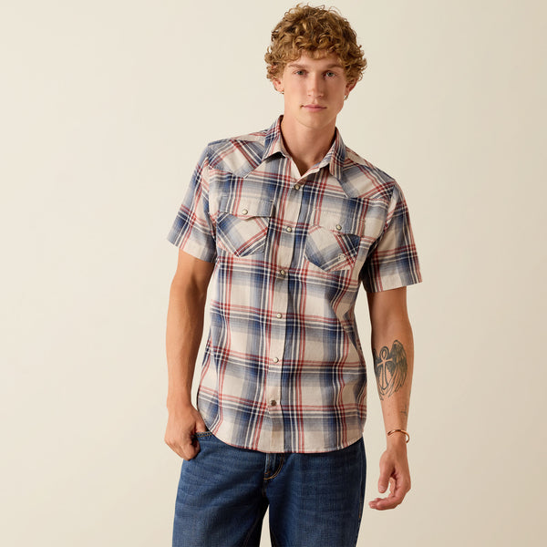Ariat Retro Haines Fitted Snap Shirt in White Plaid