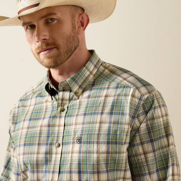 Ariat Pro Series Sebastain Classic Fit Shirt in Bronze Green Plaid