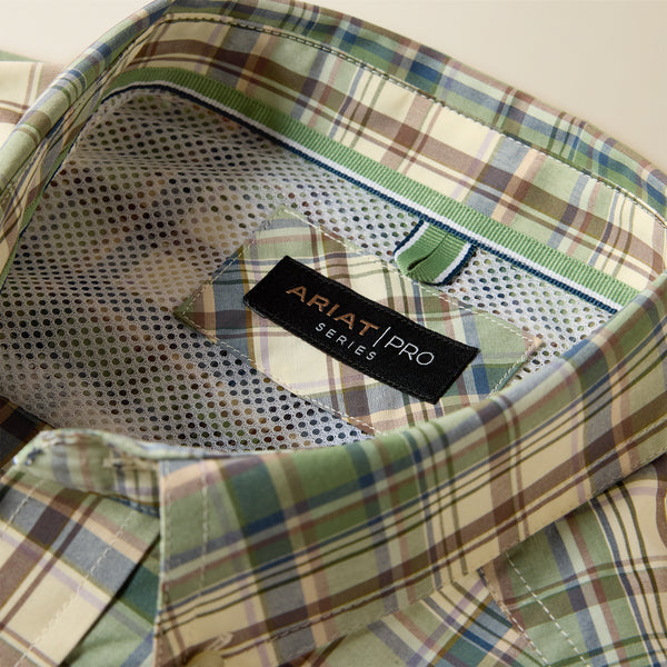 Ariat Pro Series Sebastain Classic Fit Shirt in Bronze Green Plaid
