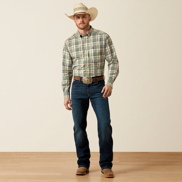 Ariat Pro Series Sebastain Classic Fit Shirt in Bronze Green Plaid