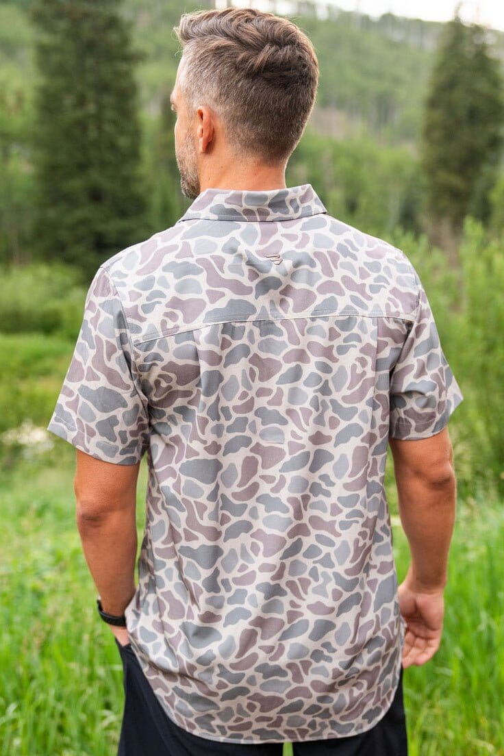 Burlebo Performance Button Up Shirt in Classic Deer Camo