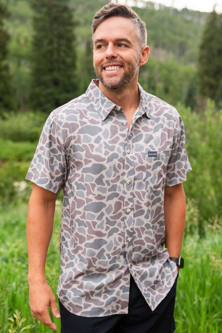 Burlebo Performance Button Up Shirt in Classic Deer Camo