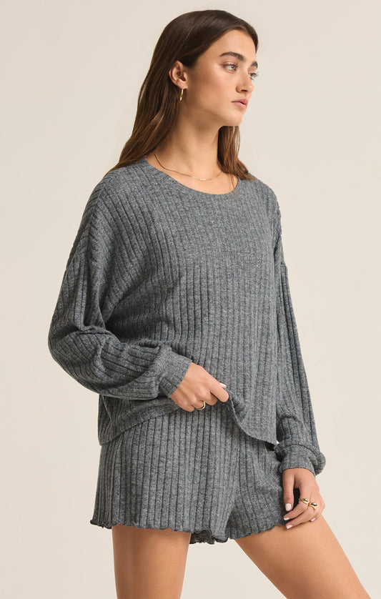 Z Supply Daydream Charcoal Heather Long Sleeve Top