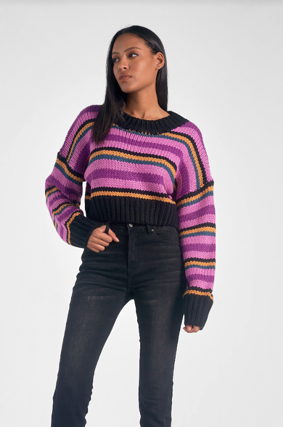 Purple Stripe Crewneck Crop Sweater XL