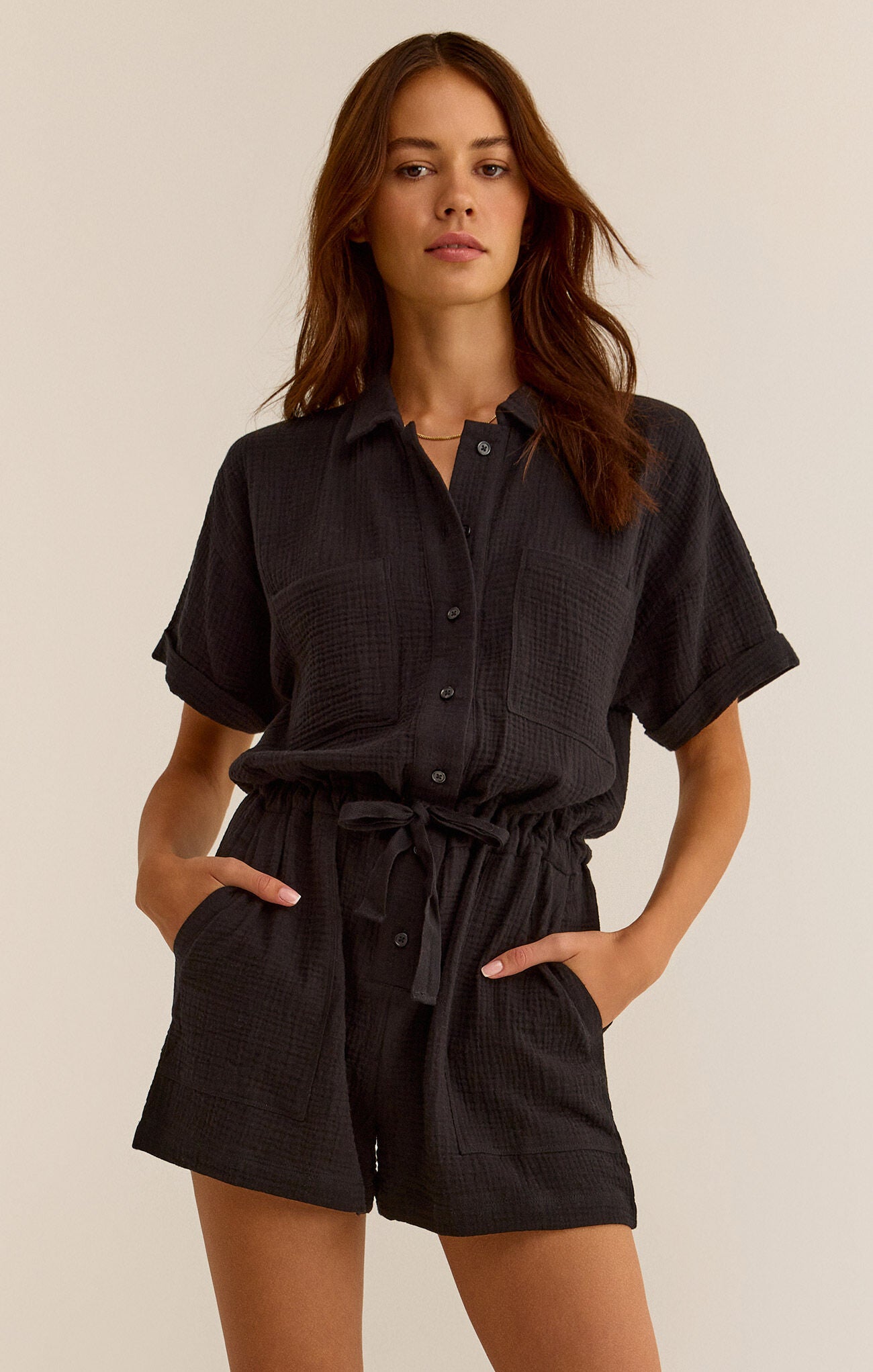 Z Supply Lookout Gauze Black Romper