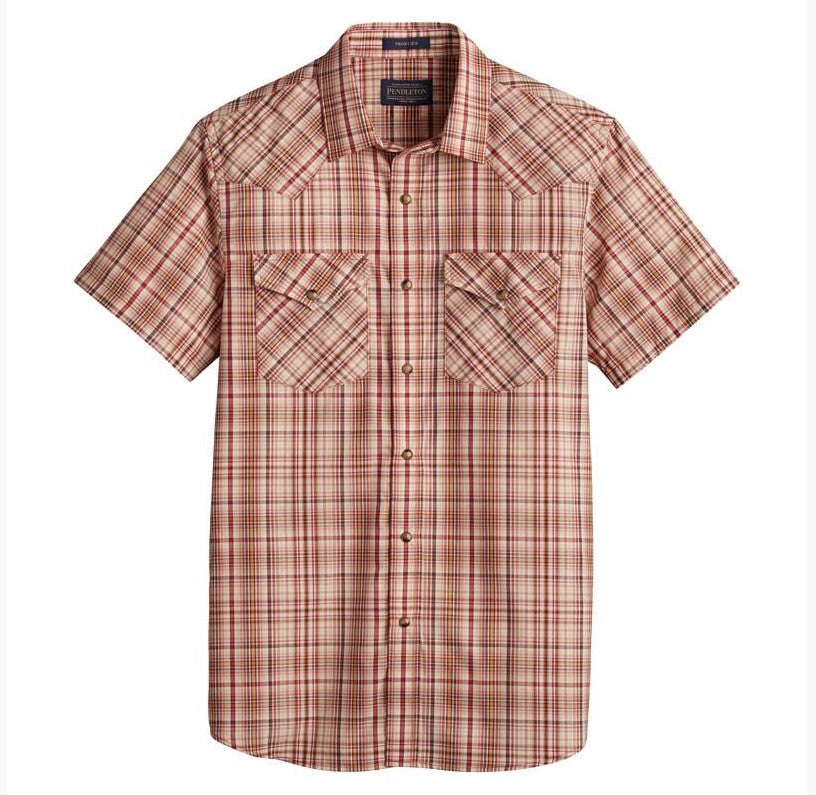 Pendleton Mens Short Sleeve Frontier Shirt RustIvoryPlaid MD