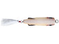 Top view of fishing lure with a white tail on a white background