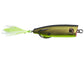 Fishing lure with a green and black body on a white background
