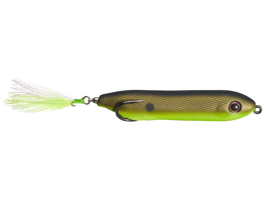 Fishing lure with a green design on a white background
