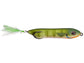 Fishing lure with a green and orange body on a white background