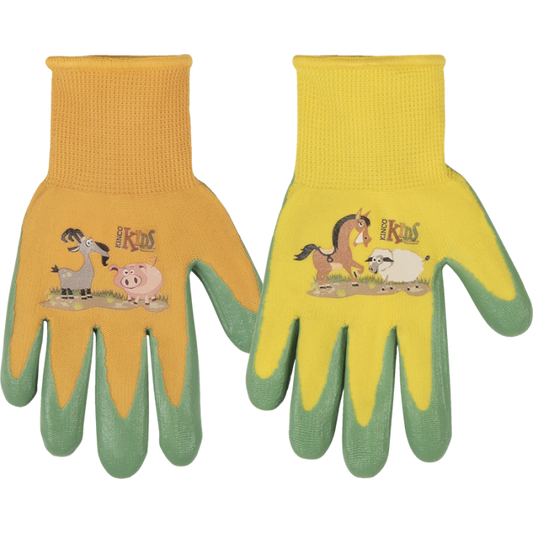 Kinco Kids' Farm Friends™ Nylon Knit Shell & Foam Nitrile Palm Gloves Yellow/ Orange