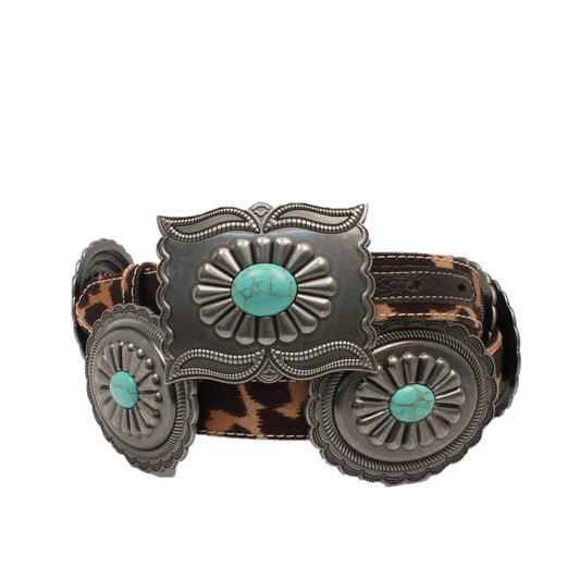 Ariat Women's Leopard Rectangle Buckle Conchos Belt