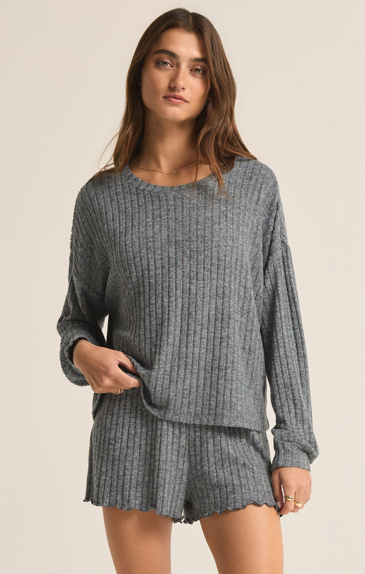 Z Supply Daydream Charcoal Heather Long Sleeve Top