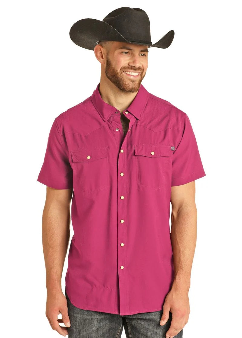 Rock & Roll Denim TEK Western Stretch Pink Short Sleeve Shirt
