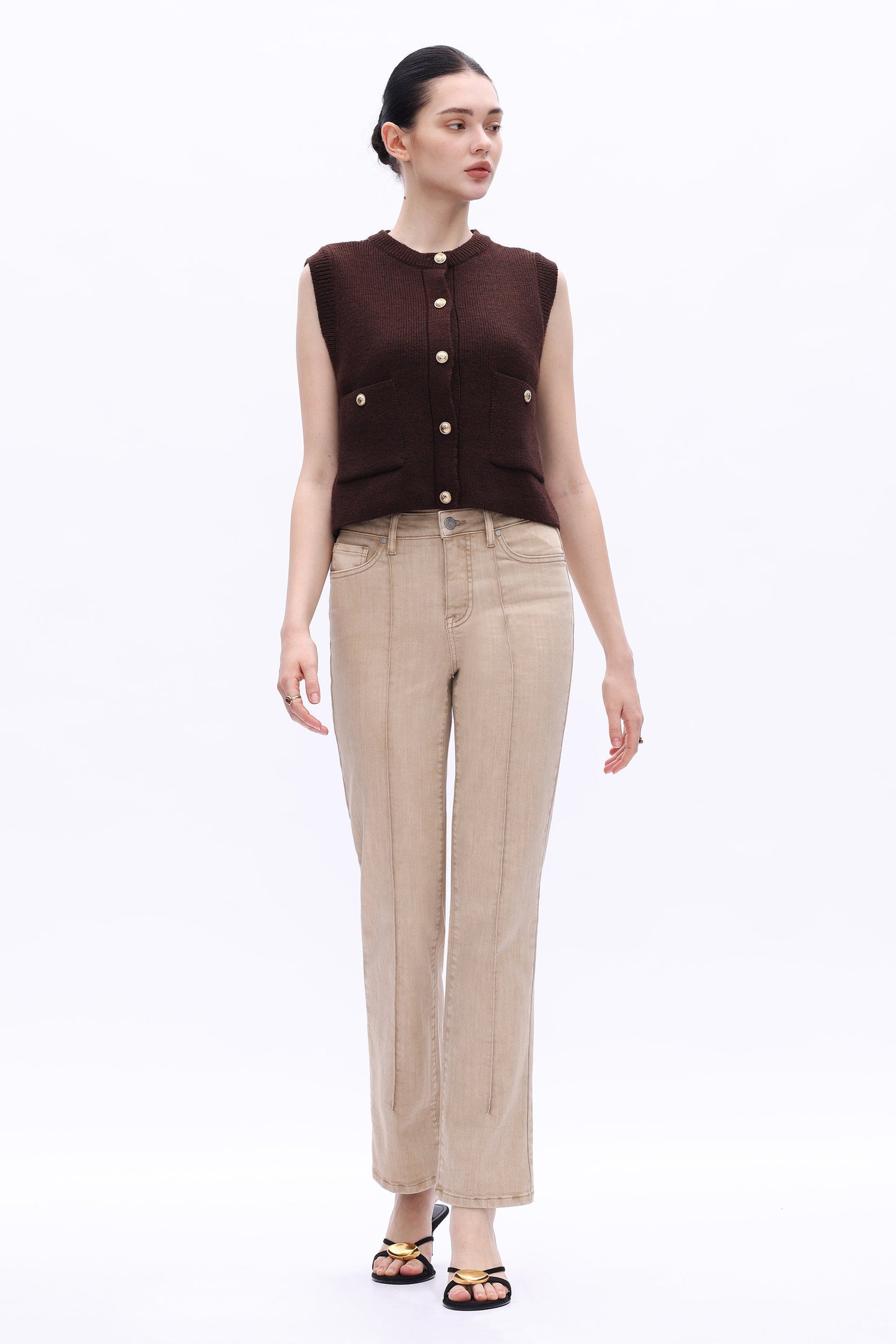 Bayeas High Rise Creased Straight Leg Pants in Khaki
